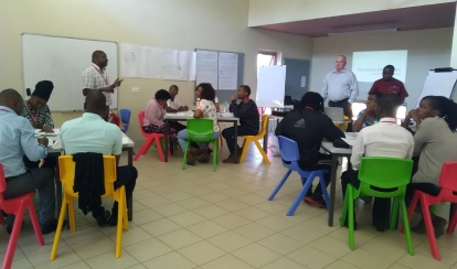 A group of educators pose together after a Professional Development Centre outreach session at the Aga Khan Academy Dhaka.