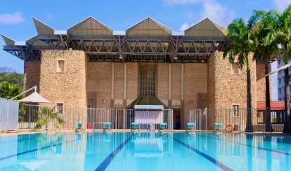 Shot of the Multipurpose Hall and the school’s swimming pool.