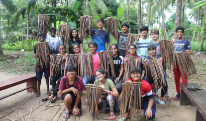 Students learn local crafts, such as weaving “makuti” or thatched roofs from palm leaves in Mombasa.