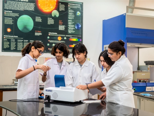 Students in a science laboratory.