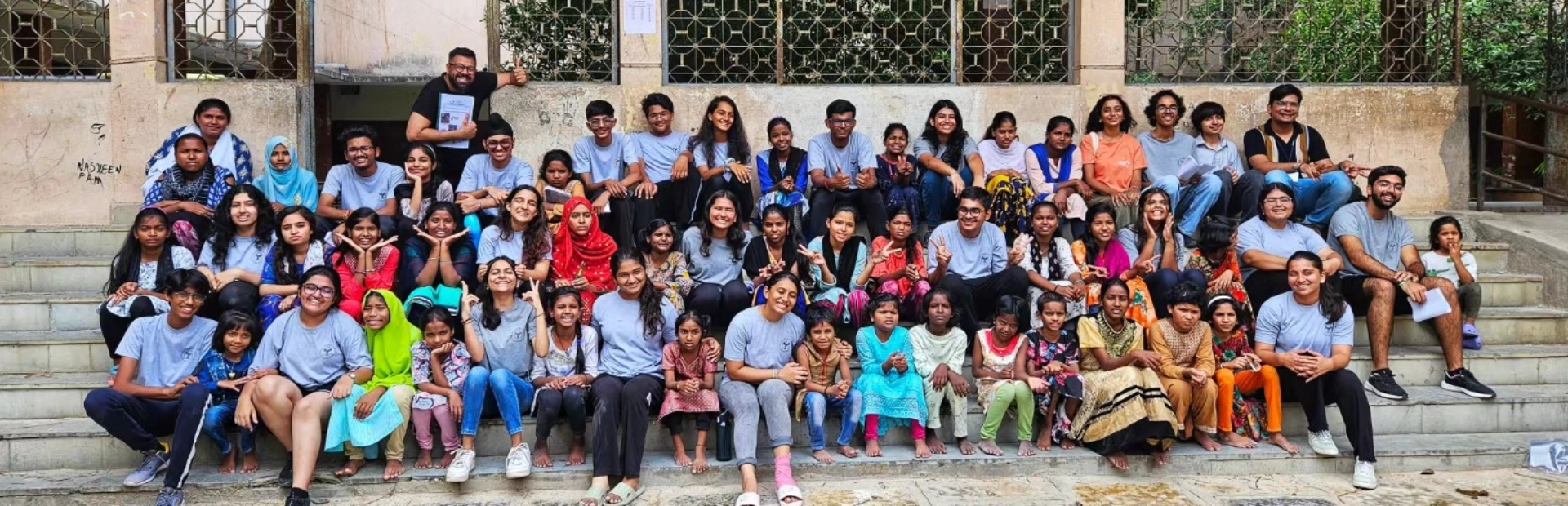 AKA Hyderabad students and staff with girls from the Rainbow Home Girls Orphanage.