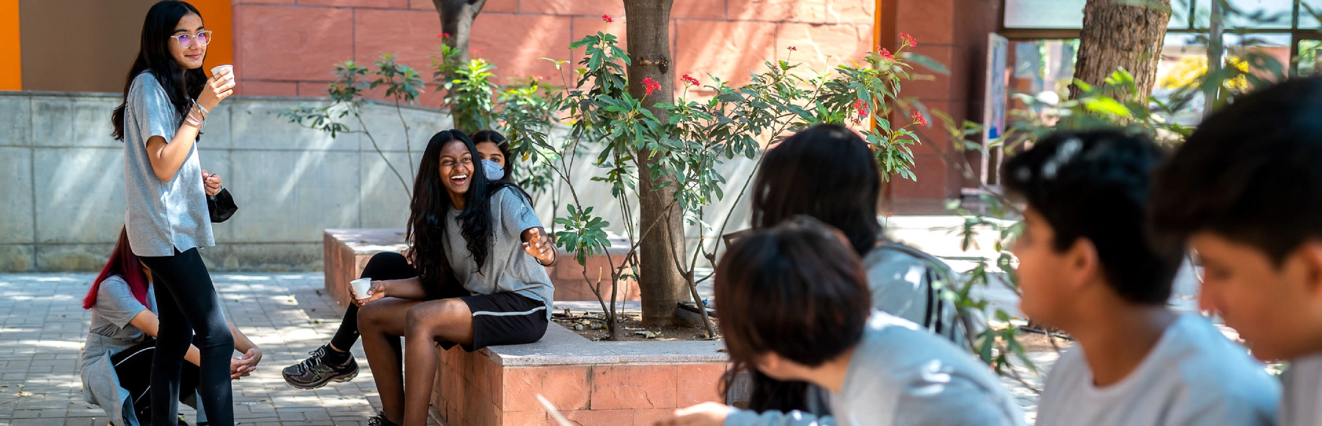Students chatting and laughing.