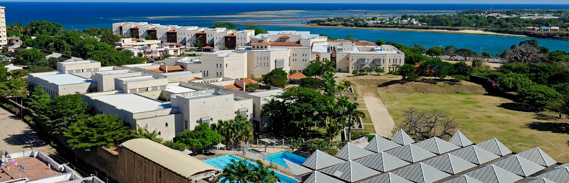  Aerial shot of the Aga Khan Academy Mombasa.