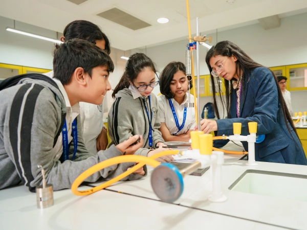 Front view of the Aga Khan Academy Dhaka’s red-brick academic building