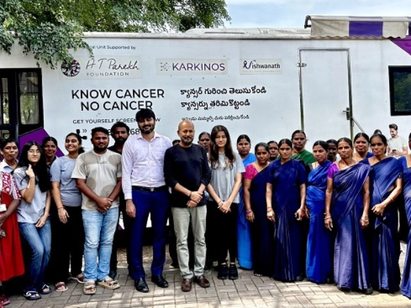 Crochet Club students, along with Apollo Hospitals and Karkinos Healthcare professionals, in a breast cancer screening drive at the Academy.