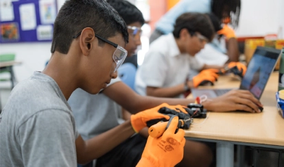 Students working collaboratively to build a prototype.