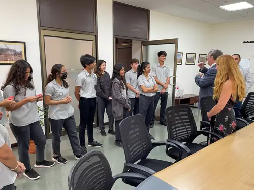 Members of Huron University interacting with AKA Hyderabad students